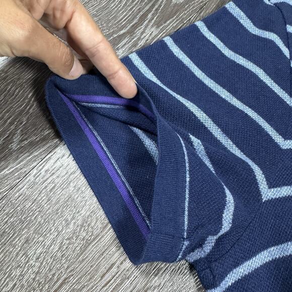 Ralph Lauren Purple Label Blue White Striped Cotton Linen Polo Size Mens L - Picture 8 of 9